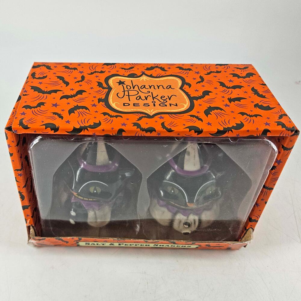 Johanna Parker Halloween black cat Salt & Pepper Shaker set - Picture 3 of 7